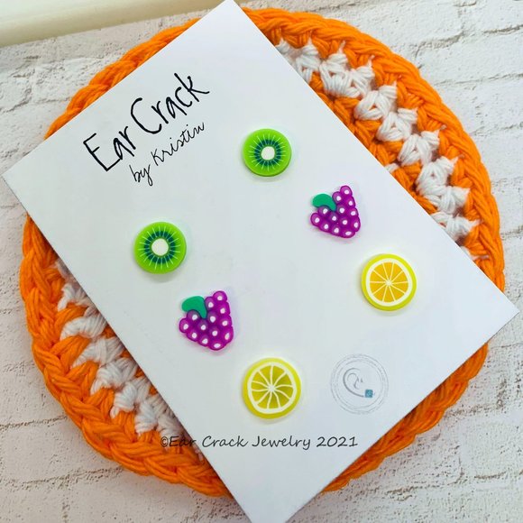 Hand Crafted- 10 mm mini fruit stud earrings - Picture 1 of 6